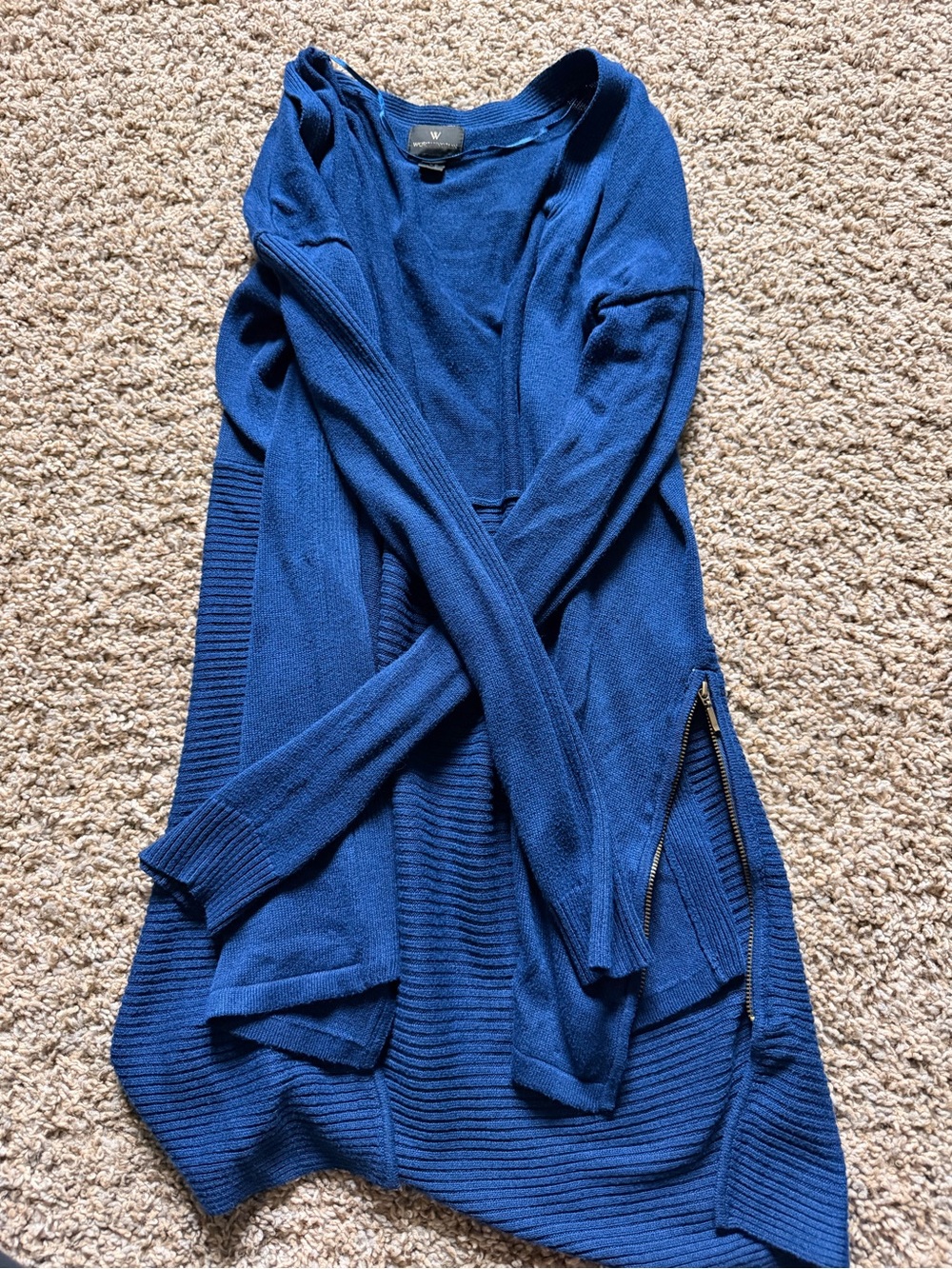 Worthington Royal Blue Open-Front Cardigan with Side Zipper